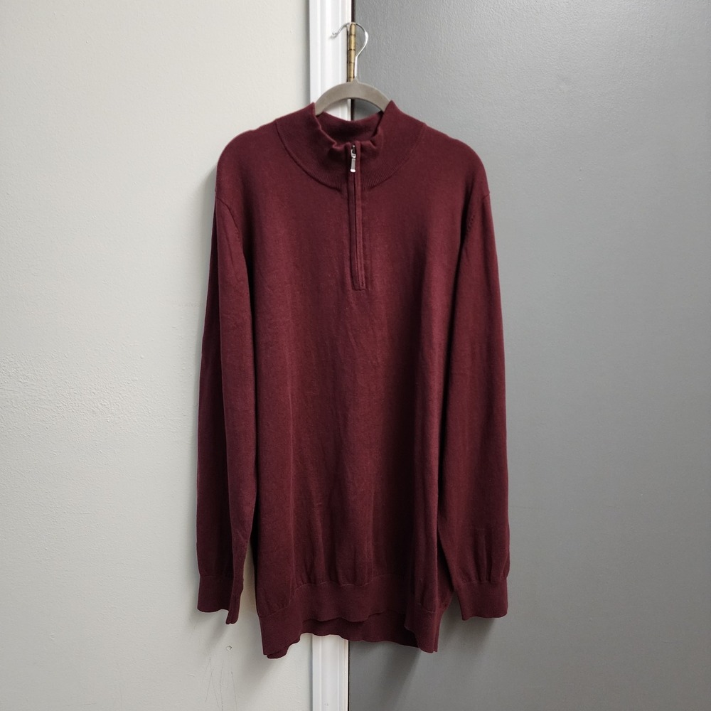 L.L. Bean Mens Pullover Cotton Cashmere Knit 1/4 Zip Size XXL Tall Maroon NWT